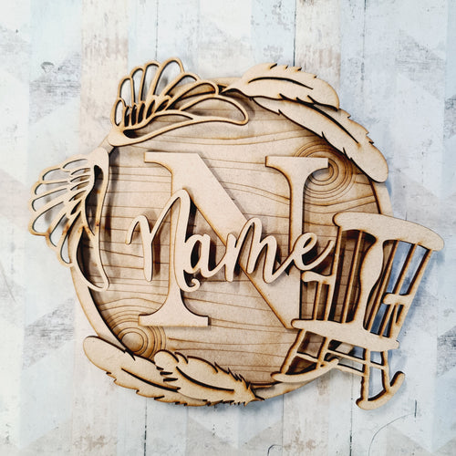 W011 - MDF Chair, Wings & Feather - Initial Wreath - Olifantjie - Wooden - MDF - Lasercut - Blank - Craft - Kit - Mixed Media - UK