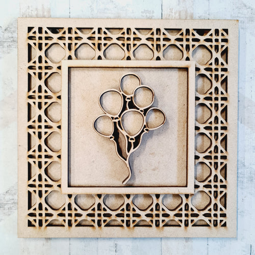 OL2074 - MDF Rattan Effect Square Plaque Christmas Doodle - Balloon Bundle - Olifantjie - Wooden - MDF - Lasercut - Blank - Craft - Kit - Mixed Media - UK