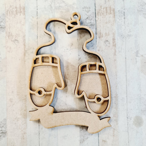 OL2038 - MDF Doodle Christmas Hanging - Mittens - with or without banner - Olifantjie - Wooden - MDF - Lasercut - Blank - Craft - Kit - Mixed Media - UK