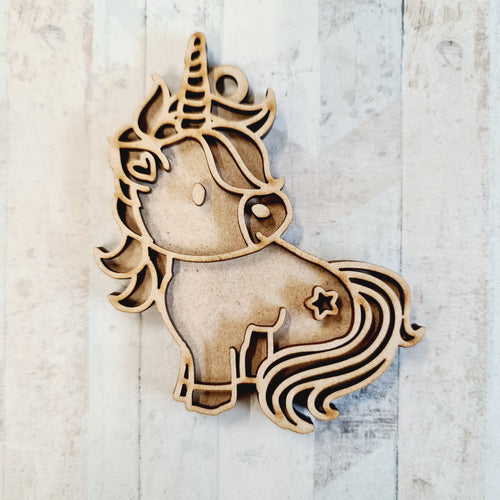 OL2004 - MDF Doodle Unicorn Hanging - Style 11 - Olifantjie - Wooden - MDF - Lasercut - Blank - Craft - Kit - Mixed Media - UK