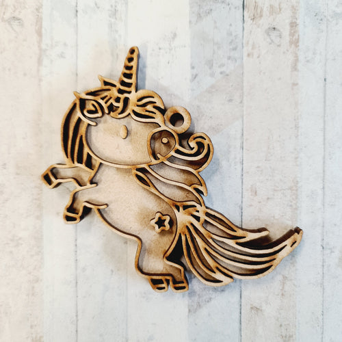 OL2012 - MDF Doodle Unicorn Hanging - Style 19 - Olifantjie - Wooden - MDF - Lasercut - Blank - Craft - Kit - Mixed Media - UK