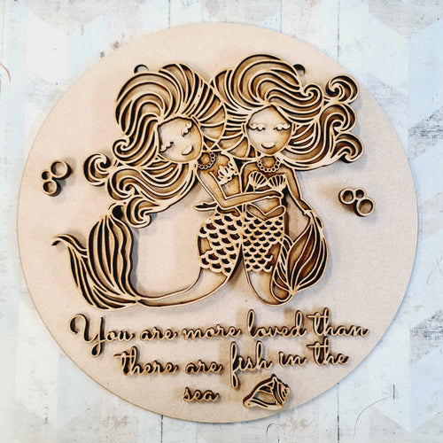 OL2022 - MDF Mermaid Doodles - Round  Scene Layered Plaque 'you are more loved than..' - Olifantjie - Wooden - MDF - Lasercut - Blank - Craft - Kit - Mixed Media - UK