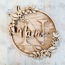 W023 - MDF Initial Wreath with Flowers - Olifantjie - Wooden - MDF - Lasercut - Blank - Craft - Kit - Mixed Media - UK