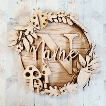W055 - MDF Bug wreath with one Name  or initials - Olifantjie - Wooden - MDF - Lasercut - Blank - Craft - Kit - Mixed Media - UK