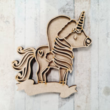 OL2081 - MDF Doodle Christmas Unicorn Hanging - Style 4 - with or without banner - Olifantjie - Wooden - MDF - Lasercut - Blank - Craft - Kit - Mixed Media - UK