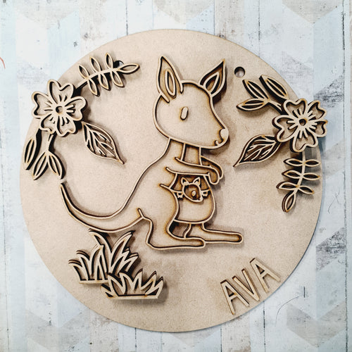 OL1952 - MDF Doodle Animals  - Kangaroo plaque personalised - Olifantjie - Wooden - MDF - Lasercut - Blank - Craft - Kit - Mixed Media - UK