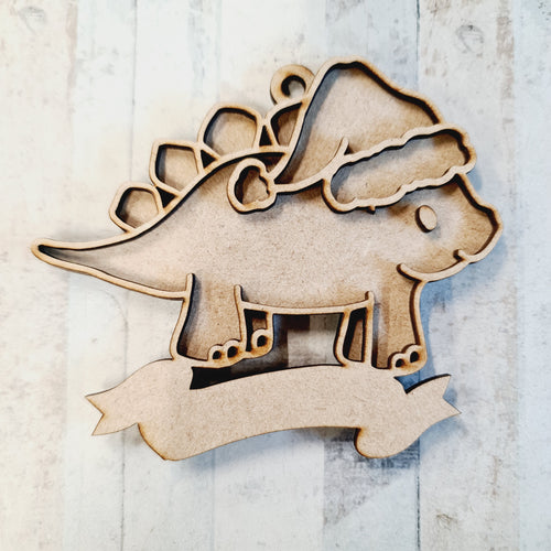 OL2043 - MDF Doodle Christmas Dinosaur Hanging - Dino 3 hat - with or without banner - Olifantjie - Wooden - MDF - Lasercut - Blank - Craft - Kit - Mixed Media - UK