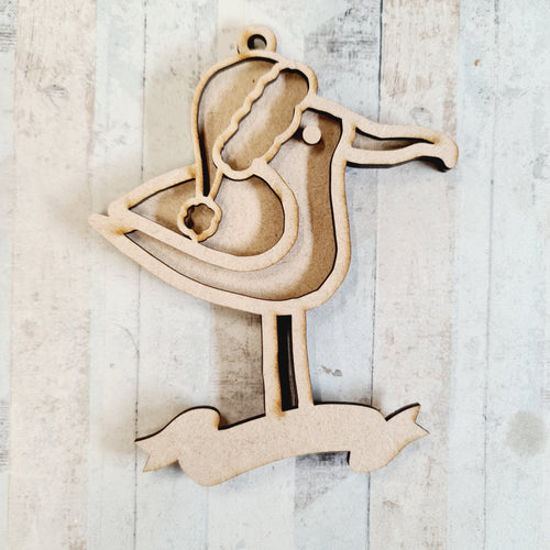 OL2130 - MDF Doodle  Christmas Hanging - Seagull 2 Hat - with or without banner - Olifantjie - Wooden - MDF - Lasercut - Blank - Craft - Kit - Mixed Media - UK