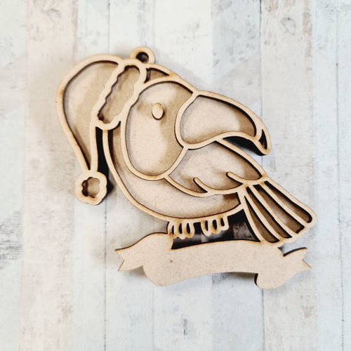 OL2121 - MDF Doodle Jungle Christmas Hanging - Toucan - with or without banner - Olifantjie - Wooden - MDF - Lasercut - Blank - Craft - Kit - Mixed Media - UK