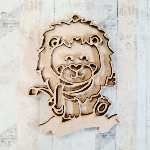 OL2118 - MDF Doodle Jungle Christmas Hanging - Lion 3 - with or without banner - Olifantjie - Wooden - MDF - Lasercut - Blank - Craft - Kit - Mixed Media - UK