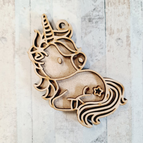 OL2007 - MDF Doodle Unicorn Hanging - Style 14 - Olifantjie - Wooden - MDF - Lasercut - Blank - Craft - Kit - Mixed Media - UK