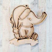 OL2123 - MDF Doodle Jungle Christmas Hanging - Elephant 1 - with or without banner - Olifantjie - Wooden - MDF - Lasercut - Blank - Craft - Kit - Mixed Media - UK