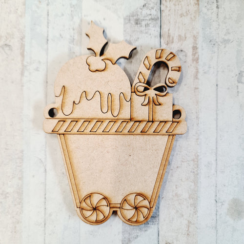 OL1031 - MDF Engraved Gingerbread Train Carriage Hanging Bauble , Decoration, Bunting - Carriage Style 2 - Olifantjie - Wooden - MDF - Lasercut - Blank - Craft - Kit - Mixed Media - UK