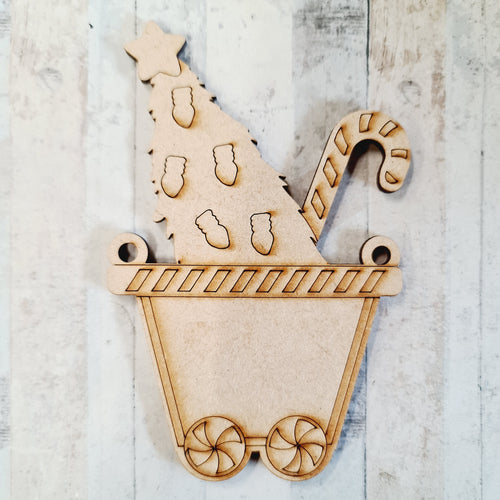 OL1033 - MDF Engraved Gingerbread Train Carriage Hanging Bauble , Decoration, Bunting - Carriage Style 4 - Olifantjie - Wooden - MDF - Lasercut - Blank - Craft - Kit - Mixed Media - UK