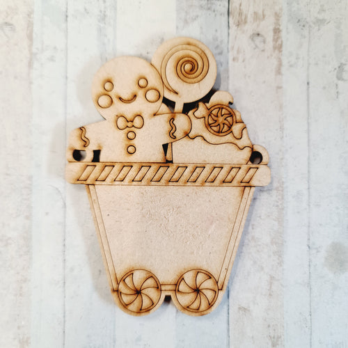 OL1034 - MDF Engraved Gingerbread Train Carriage Hanging Bauble , Decoration, Bunting - Carriage Style 5 - Olifantjie - Wooden - MDF - Lasercut - Blank - Craft - Kit - Mixed Media - UK