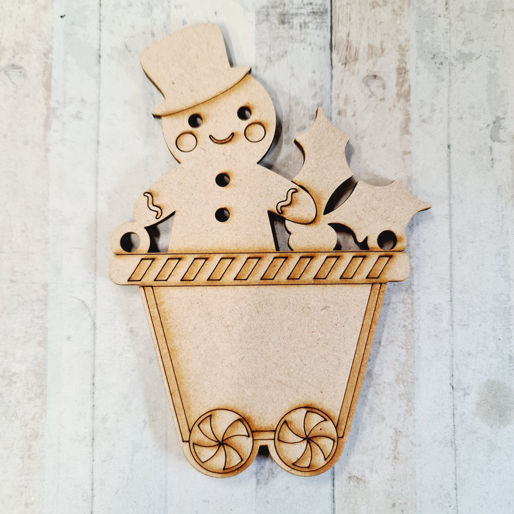 OL1036 - MDF Engraved Gingerbread Train Carriage Hanging Bauble , Decoration, Bunting - Carriage Style 7 - Olifantjie - Wooden - MDF - Lasercut - Blank - Craft - Kit - Mixed Media - UK