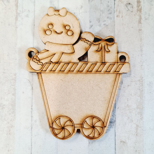 OL1037 - MDF Engraved Gingerbread Train Carriage Hanging Bauble , Decoration, Bunting - Carriage Style 8 - Olifantjie - Wooden - MDF - Lasercut - Blank - Craft - Kit - Mixed Media - UK