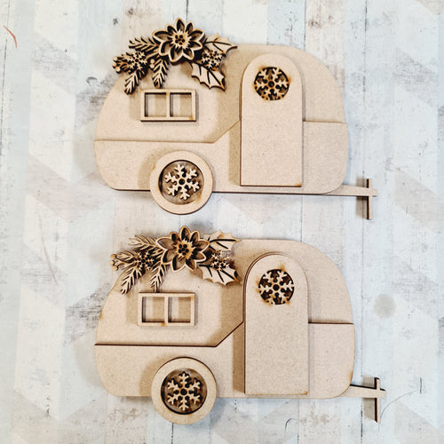 OL1087 - MDF Christmas Camper Van - Set of 2 Kits - Olifantjie - Wooden - MDF - Lasercut - Blank - Craft - Kit - Mixed Media - UK