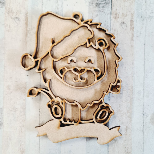 OL2119 - MDF Doodle Jungle Christmas Hanging - Lion 4 - with or without banner - Olifantjie - Wooden - MDF - Lasercut - Blank - Craft - Kit - Mixed Media - UK