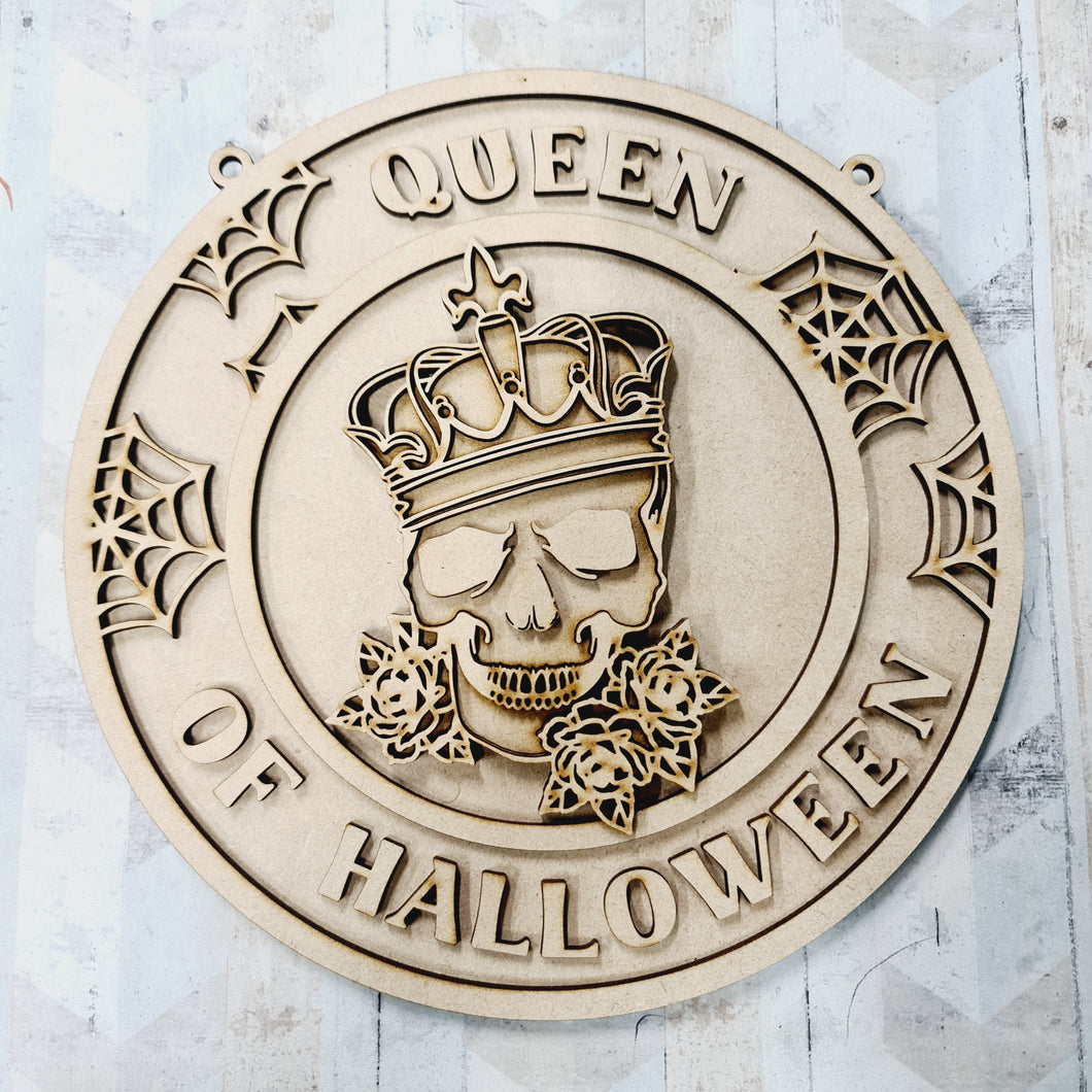OL2132 - MDF Halloween Doodles -  Round  Scene Layered Plaque = Queen of Halloween Skull - Olifantjie - Wooden - MDF - Lasercut - Blank - Craft - Kit - Mixed Media - UK