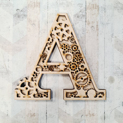 DL025 - MDF Steampunk Cogs Themed Layered Letter - Olifantjie - Wooden - MDF - Lasercut - Blank - Craft - Kit - Mixed Media - UK