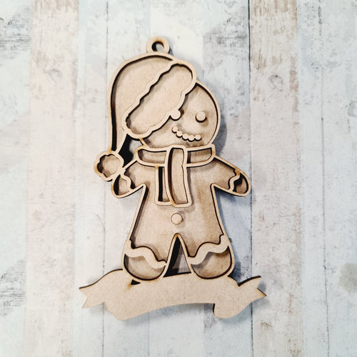 OL2114 - MDF Doodle Christmas Hanging - Gingerbread 11 - with or without banner - Olifantjie - Wooden - MDF - Lasercut - Blank - Craft - Kit - Mixed Media - UK