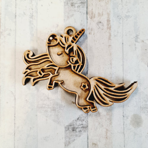 OL2018 - MDF Doodle Unicorn Hanging - Style 25 - Olifantjie - Wooden - MDF - Lasercut - Blank - Craft - Kit - Mixed Media - UK