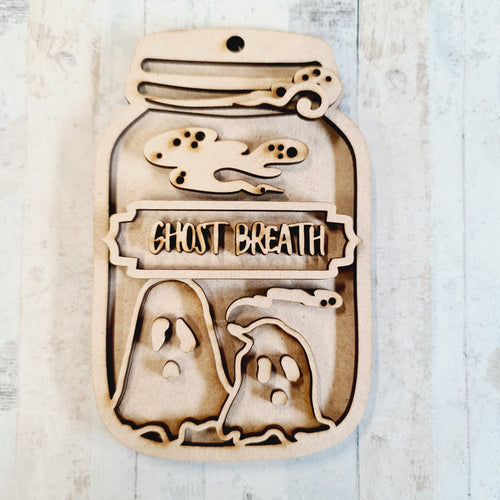 OL2136 - MDF Halloween Jar - Ghost Breath - Olifantjie - Wooden - MDF - Lasercut - Blank - Craft - Kit - Mixed Media - UK