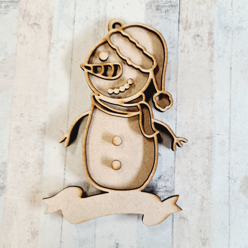 OL2103 - MDF Doodle Christmas Hanging - Snowman 8 - with or without banner - Olifantjie - Wooden - MDF - Lasercut - Blank - Craft - Kit - Mixed Media - UK