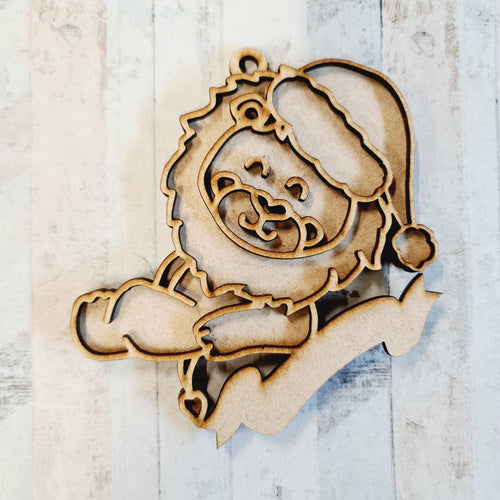 OL2117 - MDF Doodle Jungle Christmas Hanging - Lion 2 - with or without banner - Olifantjie - Wooden - MDF - Lasercut - Blank - Craft - Kit - Mixed Media - UK