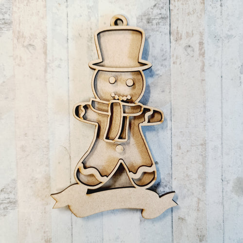 OL2104 - MDF Doodle Christmas Hanging - Gingerbread 1 - with or without banner - Olifantjie - Wooden - MDF - Lasercut - Blank - Craft - Kit - Mixed Media - UK