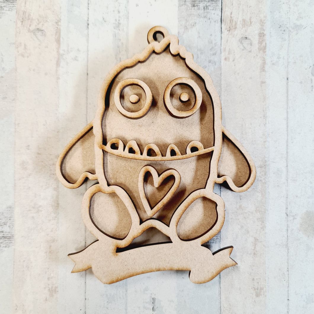 OL2187 - MDF Doodle Space Monster Alien Hanging - Alien 3 - with or without banner - Olifantjie - Wooden - MDF - Lasercut - Blank - Craft - Kit - Mixed Media - UK