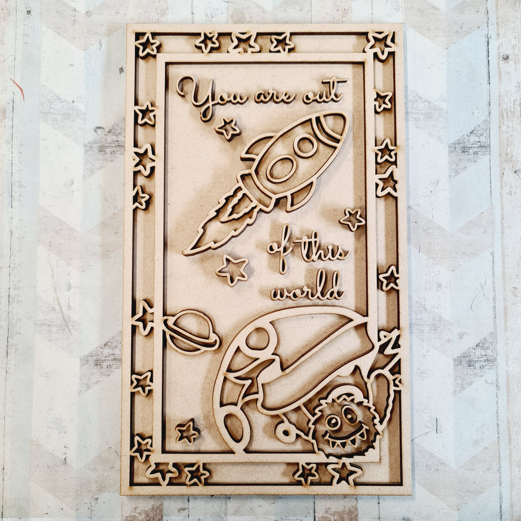 OL2174- MDF Space Monster Doodles - 'Your out of this world' Personalised Plaque - Olifantjie - Wooden - MDF - Lasercut - Blank - Craft - Kit - Mixed Media - UK