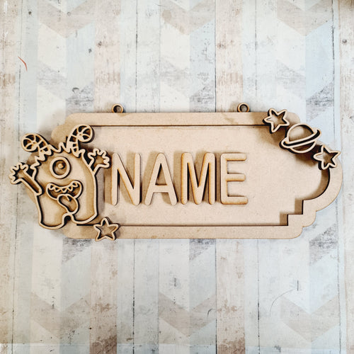SS182 - MDF Doodle Space Alien Monster - Alien 1 - Personalised Street Sign - Small (6 letters) - Olifantjie - Wooden - MDF - Lasercut - Blank - Craft - Kit - Mixed Media - UK