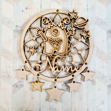 DC098 - MDF Doodle Space Monster Alien Dream Catcher Style 1 - with Initial or Wording - Olifantjie - Wooden - MDF - Lasercut - Blank - Craft - Kit - Mixed Media - UK