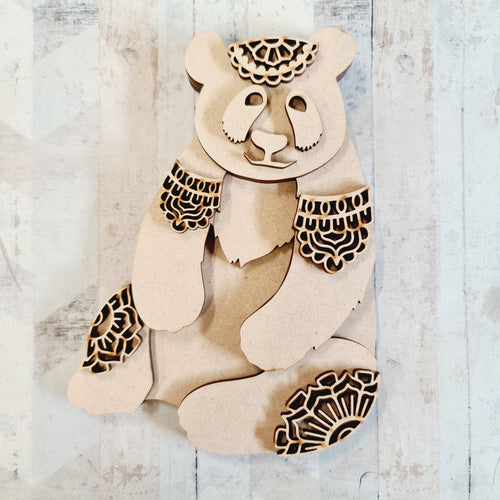 SJ284 - MDF Mandala Giant Panda Craft Kit - Olifantjie - Wooden - MDF - Lasercut - Blank - Craft - Kit - Mixed Media - UK