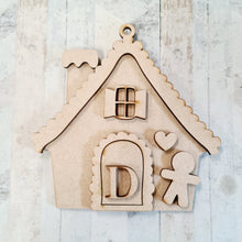 OL1128 - MDF Hanging Initial Gingerbread House Bauble  - optional add on banner - Olifantjie - Wooden - MDF - Lasercut - Blank - Craft - Kit - Mixed Media - UK