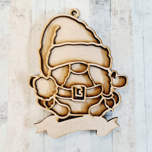 OL2226 - MDF Doodle Christmas Gonk Gnome Hanging - with or without banner - Olifantjie - Wooden - MDF - Lasercut - Blank - Craft - Kit - Mixed Media - UK