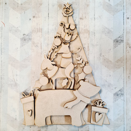 OL1140 - MDF Stacked Winter Animal Tree (unpainted) - Olifantjie - Wooden - MDF - Lasercut - Blank - Craft - Kit - Mixed Media - UK