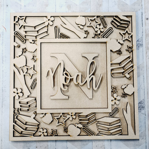 OL896 - MDF Personalised Square Plaque Frame - School - Olifantjie - Wooden - MDF - Lasercut - Blank - Craft - Kit - Mixed Media - UK