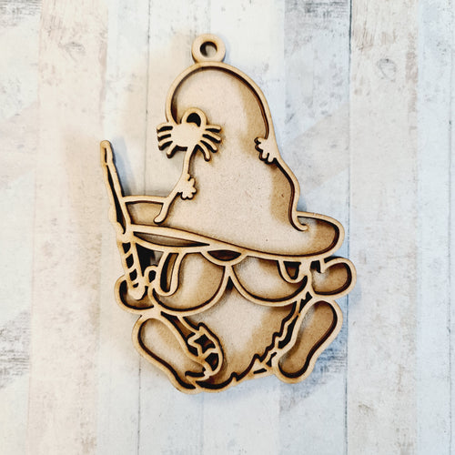 OL2241 - MDF Doodle Halloween Gonk Gnome Hanging - Wizard - with or without banner - Olifantjie - Wooden - MDF - Lasercut - Blank - Craft - Kit - Mixed Media - UK