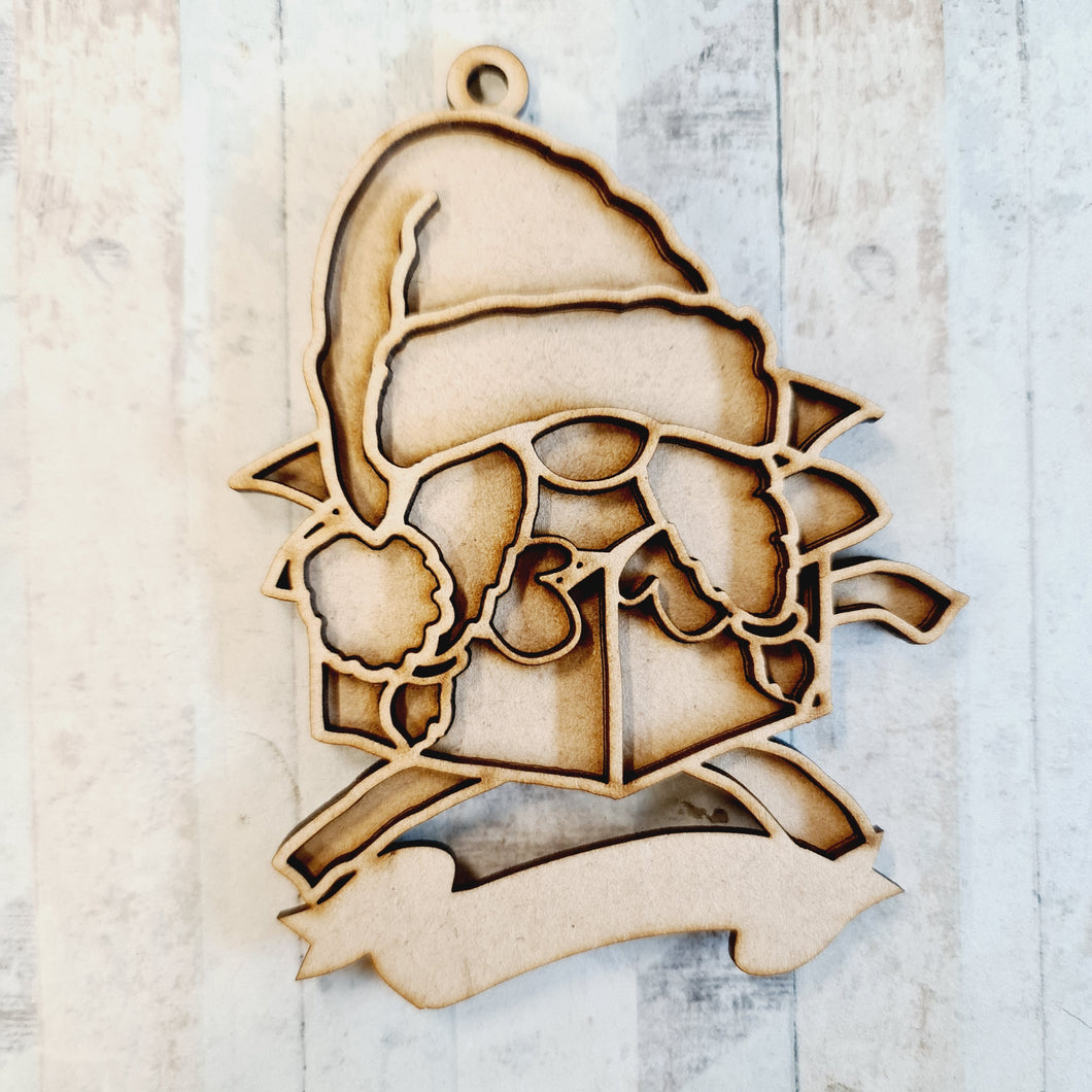 OL2229 - MDF Doodle Christmas Gonk Gnome Hanging - Female Present - with or without banner - Olifantjie - Wooden - MDF - Lasercut - Blank - Craft - Kit - Mixed Media - UK