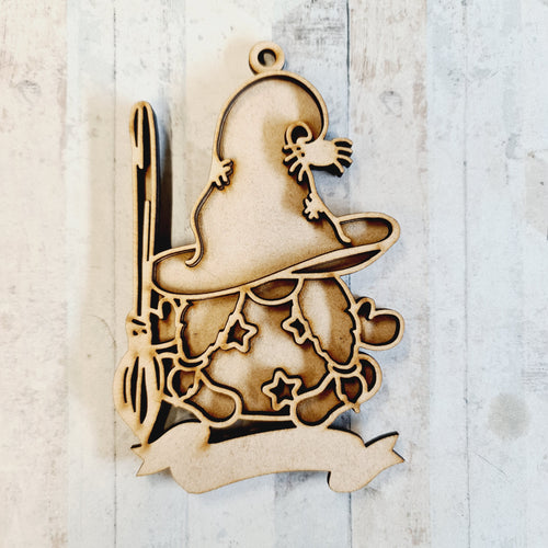 OL2240 - MDF Doodle Halloween Gonk Gnome Hanging - Female Witch - with or without banner - Olifantjie - Wooden - MDF - Lasercut - Blank - Craft - Kit - Mixed Media - UK