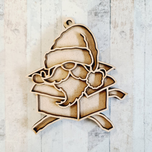 OL2228 - MDF Doodle Christmas Gonk Gnome Hanging - Male Present - with or without banner - Olifantjie - Wooden - MDF - Lasercut - Blank - Craft - Kit - Mixed Media - UK