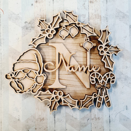 W076 - MDF ChristmaS Gonk/ Gnome doodle Personalised Wreath - Style 1 - Olifantjie - Wooden - MDF - Lasercut - Blank - Craft - Kit - Mixed Media - UK