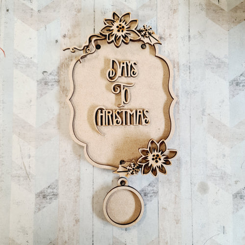 CH440  - MDF Days to Christmas Poinsettia chalkboard - hanging plaque - Olifantjie - Wooden - MDF - Lasercut - Blank - Craft - Kit - Mixed Media - UK