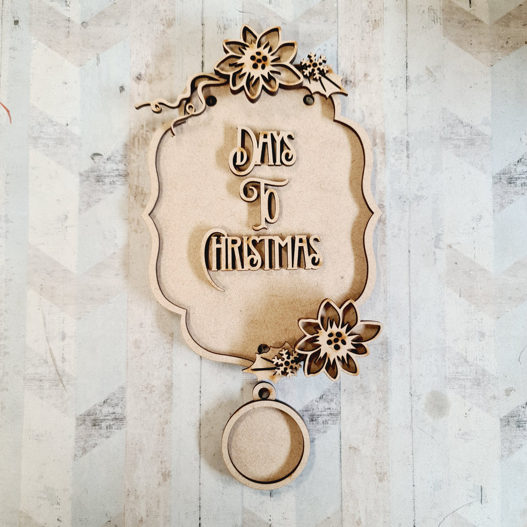 CH440  - MDF Days to Christmas Poinsettia chalkboard - hanging plaque - Olifantjie - Wooden - MDF - Lasercut - Blank - Craft - Kit - Mixed Media - UK