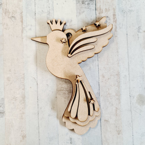 SJ500 - MDF Layered Frosty Hummingbird Decoration - Olifantjie - Wooden - MDF - Lasercut - Blank - Craft - Kit - Mixed Media - UK