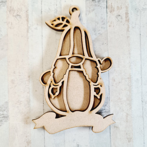 OL2243 - MDF Doodle Halloween Gonk Gnome Hanging - Female Pumpkin - with or without banner - Olifantjie - Wooden - MDF - Lasercut - Blank - Craft - Kit - Mixed Media - UK