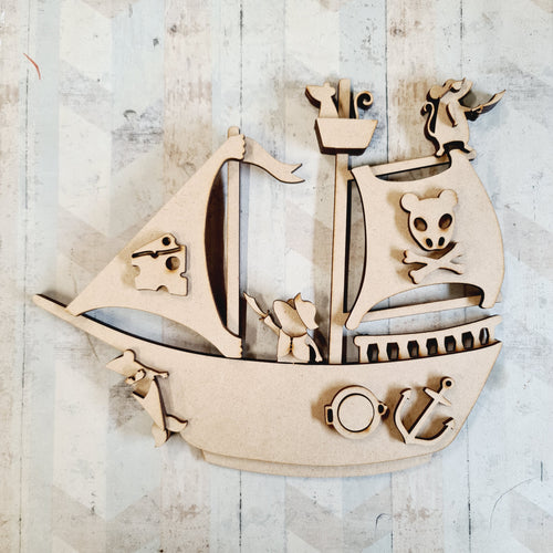 SJ363 - MDF Sarah Jane Pirate Ship Mice - Olifantjie - Wooden - MDF - Lasercut - Blank - Craft - Kit - Mixed Media - UK